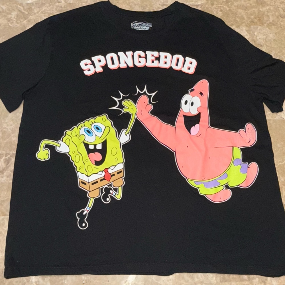 Spongebob Squarepants Women's Black T-Shirt  Size 3XL Patrick & SpongeBob